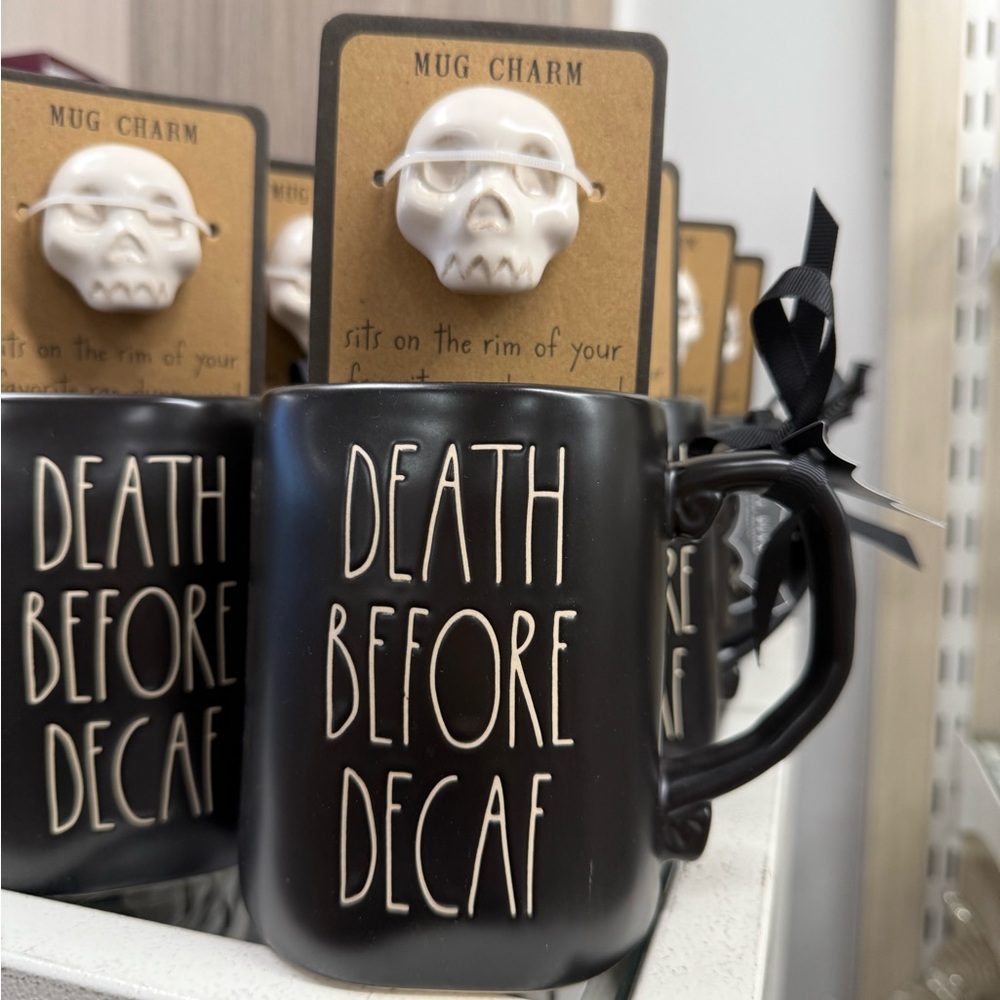 Rae Dunn Black Death Before Decaf Mug Dining - Picture 2 of 2
